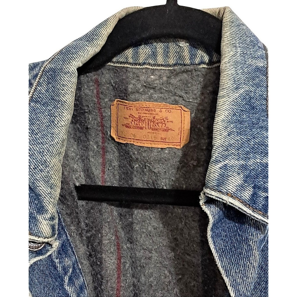 Levi Strauss & Co. Denim Trucker Jacket‎ Men Size 40 Blue Blanket Lined Thrashed - Picture 10 of 16